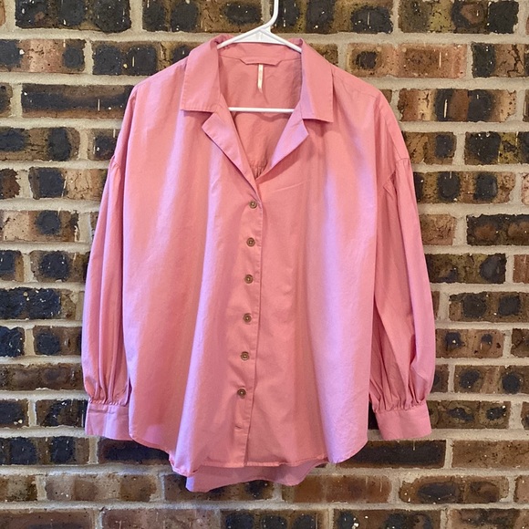 Free People Tops - Free People pink peasant shirt oversized button up, Women’s sized small